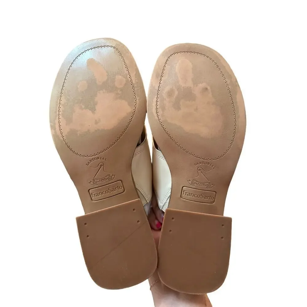 Franco Sarto Women's White SY Simona Stacked Heel Slip-On Sandals Size 8.5 M